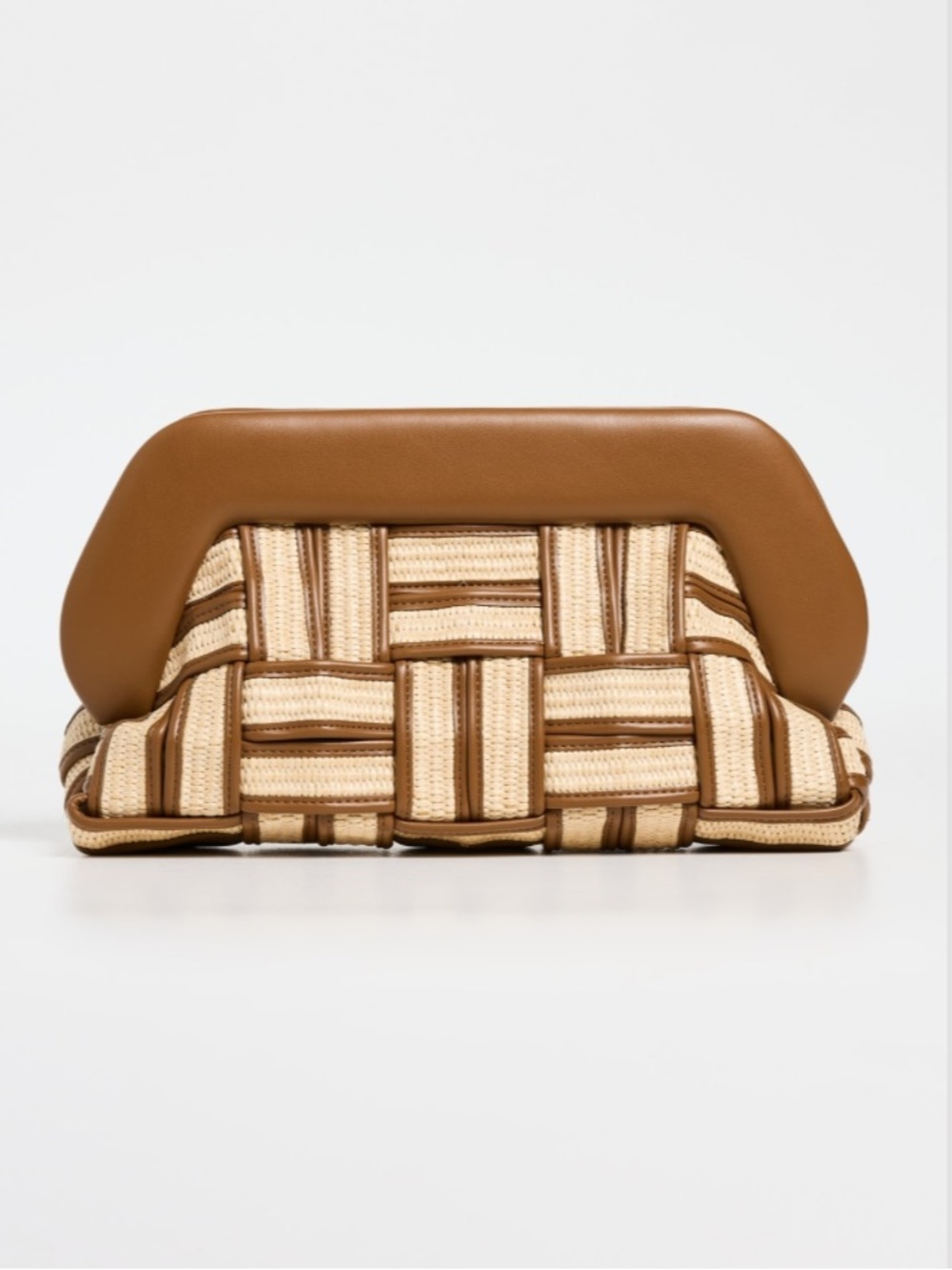 Themoire Bios Weave Straw Clutch in Shell / Caramel Two Way Purse NEW $545 MSRP